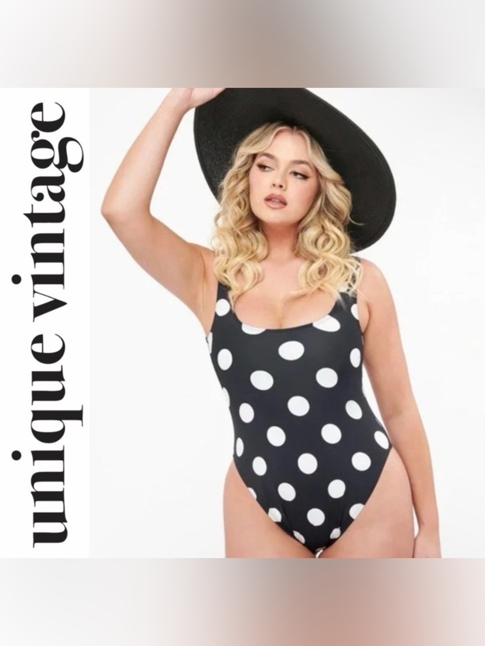 Unique Vintage 60s Black & White Polka Dot One Piece Swimsuit, Small, NWT!